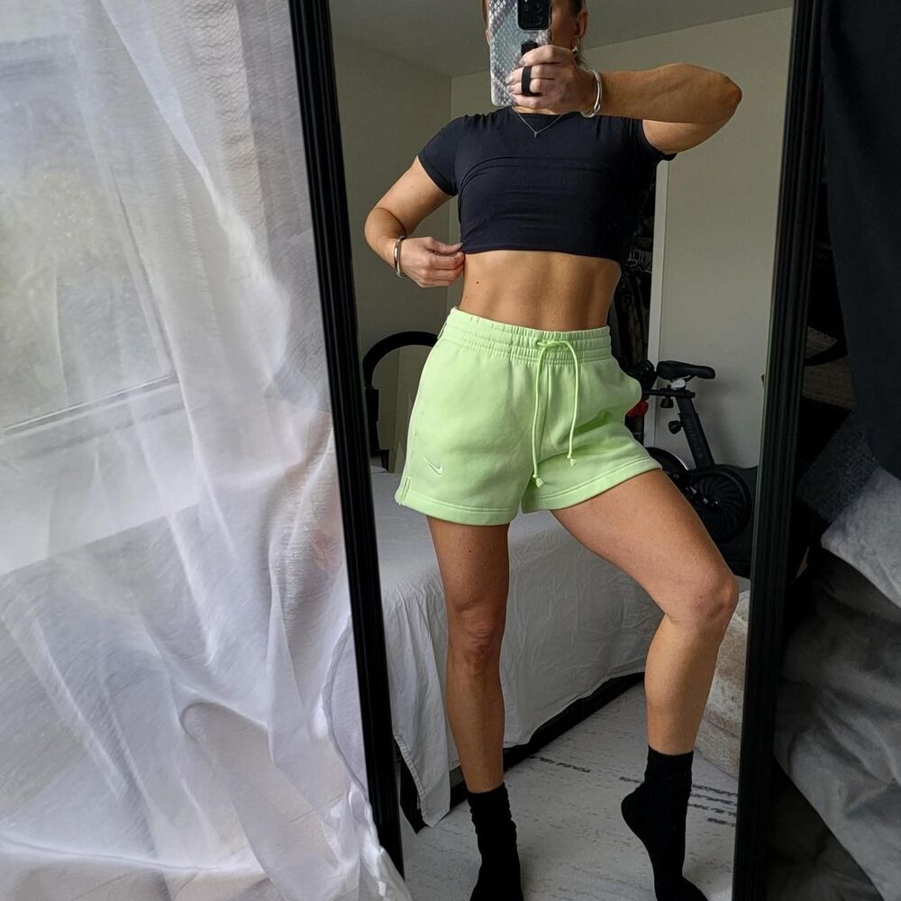 NWT NIKE WOMEN'S SWEAT SHORTS IN NEON GREEN - Picture 6 of 8